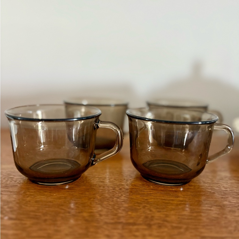Set of Four Vintage French Arcoroc Brown Glass Cups